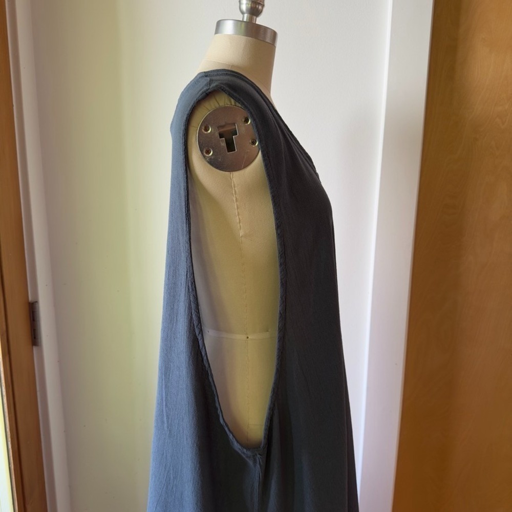 Water Sister Dry Goods Adele V-neck Boho Dress-Asymmetric Cotton Midi-Blue-Sz 40 - Picture 4 of 16